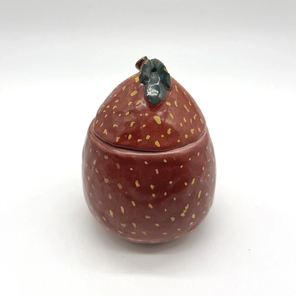 Handmade Ceramic Berry Sugar Bowl‎ with Lid Spoon Rest Unique Kitchen Decor